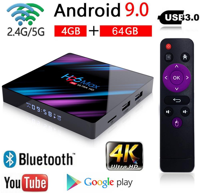 H96 MAX 9.0 Android TV Box Rockchip RK3318 4GB+64GB 4K Google Voice Assistant Media Player