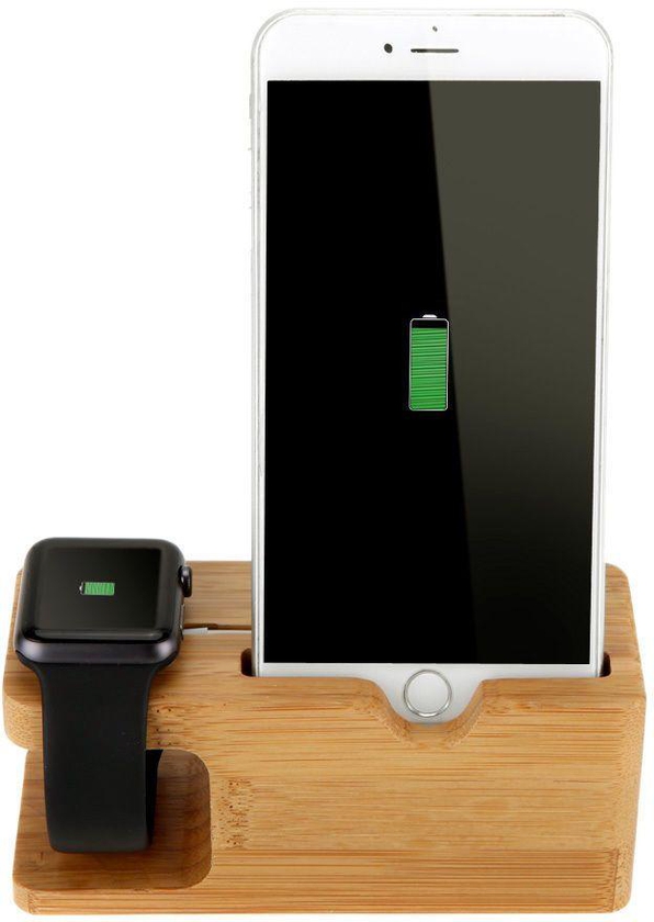 Bamboo Wood Dock Charger Holder Stand For Apple iWatch and iPhone