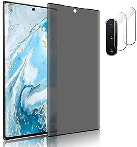 VITAVELAAA Galaxy Note 10 Plus Privacy Screen Protector + 2 Pack Camera Lens Protector,No Bubbles 3D Full Coverage 9H Hardness Tempered Glass Protector, for Samsung 5G (6.8inch)
