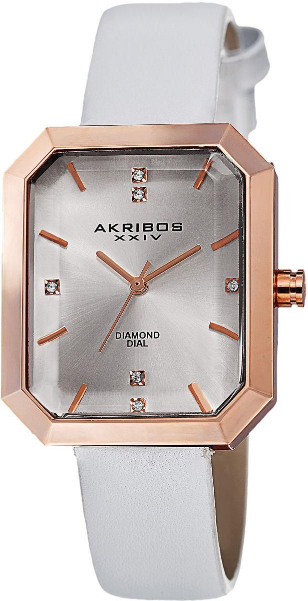 Akribos XXIV Women's Diamond Dial Leather Band Watch - AK749WTR