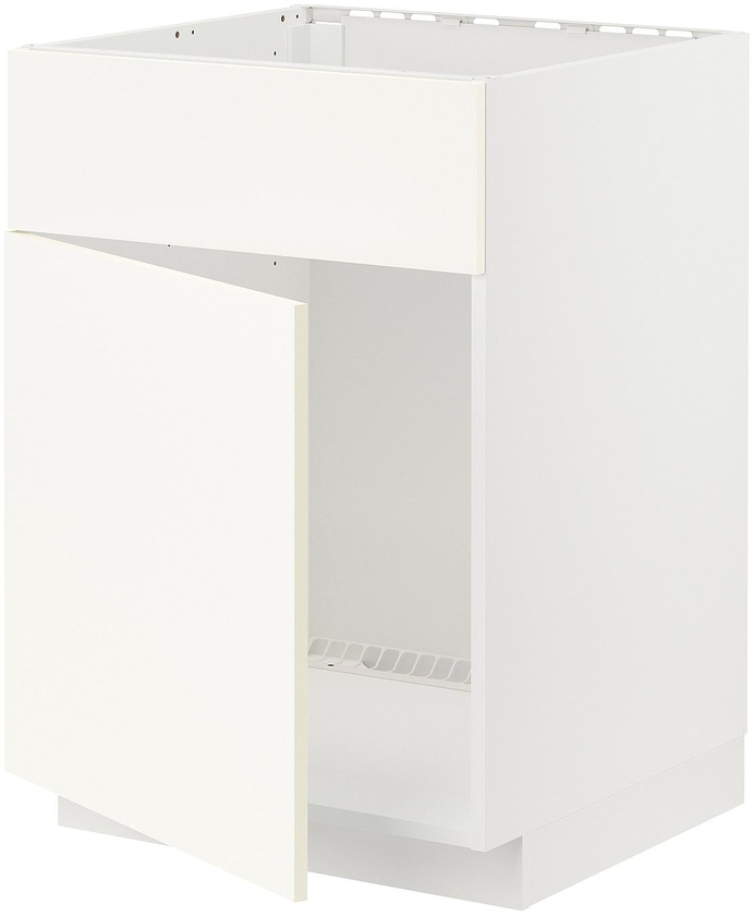 METOD خزانة قاعدة لحوض مع باب/واجهة - أبيض/Vallstena أبيض ‎60x60 سم‏