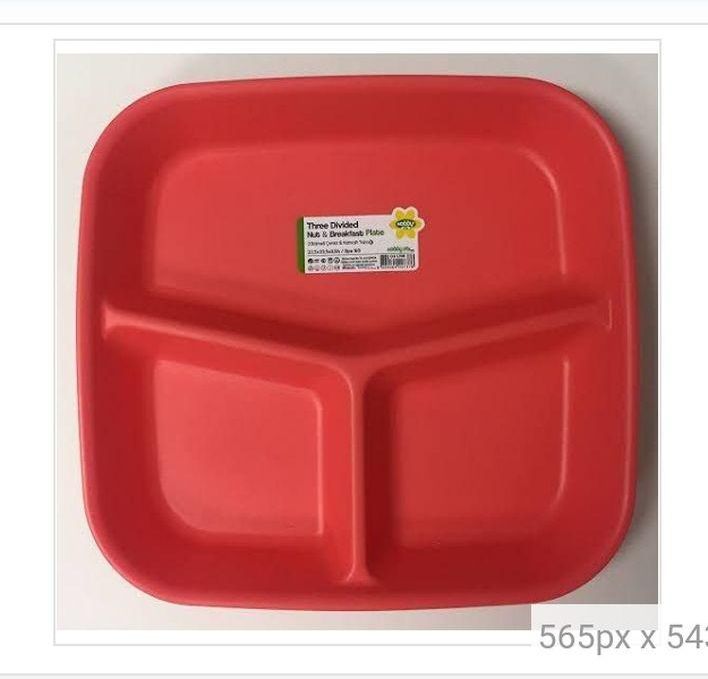 Plastic Plate Divided For Children And For Serving Food, Fruits And Sweets