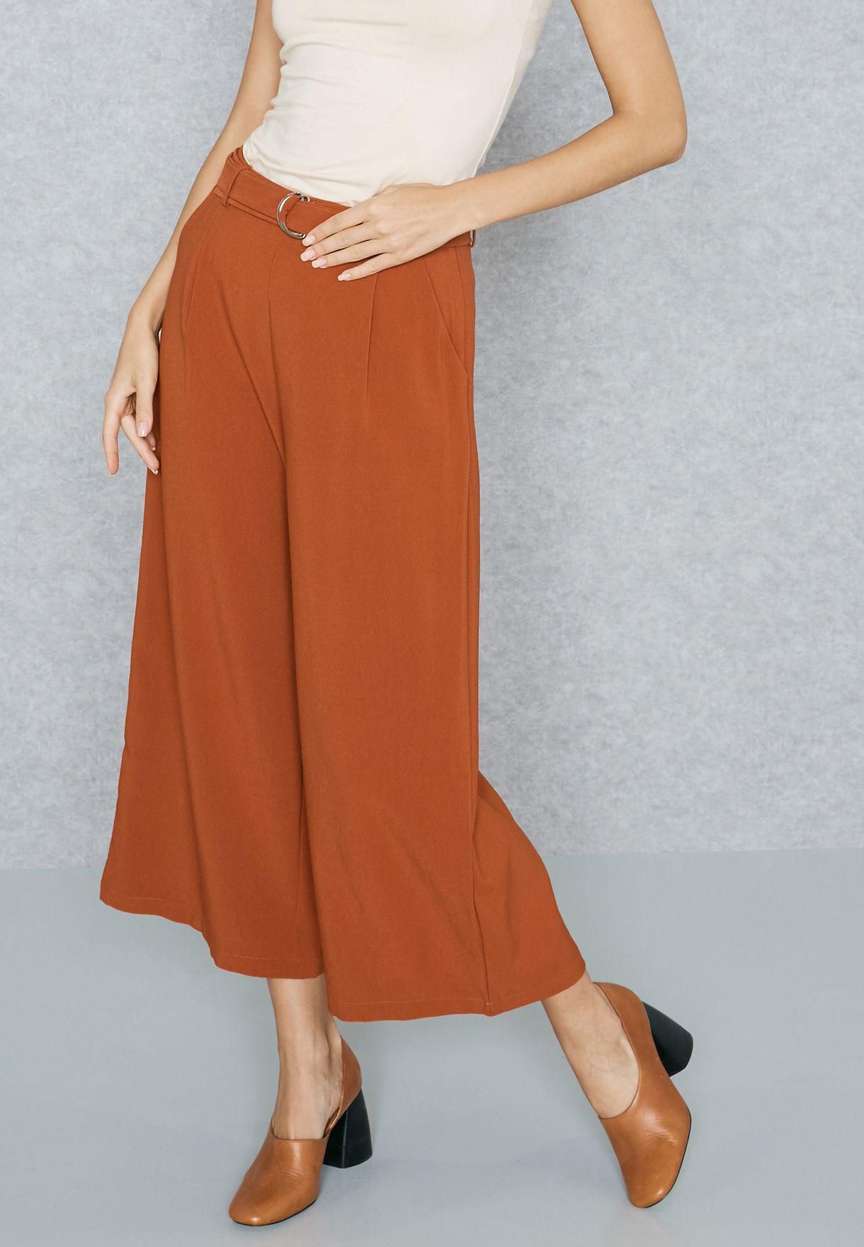 D-Ring Belted Wide Leg Pants