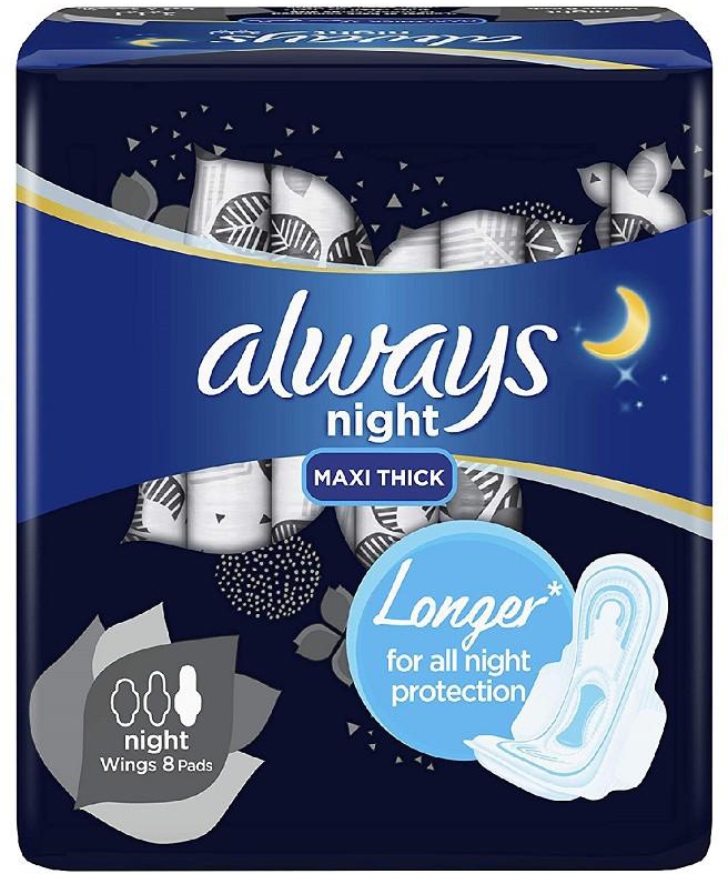 Always Night 8 Maxi Thick Pads with Wings
