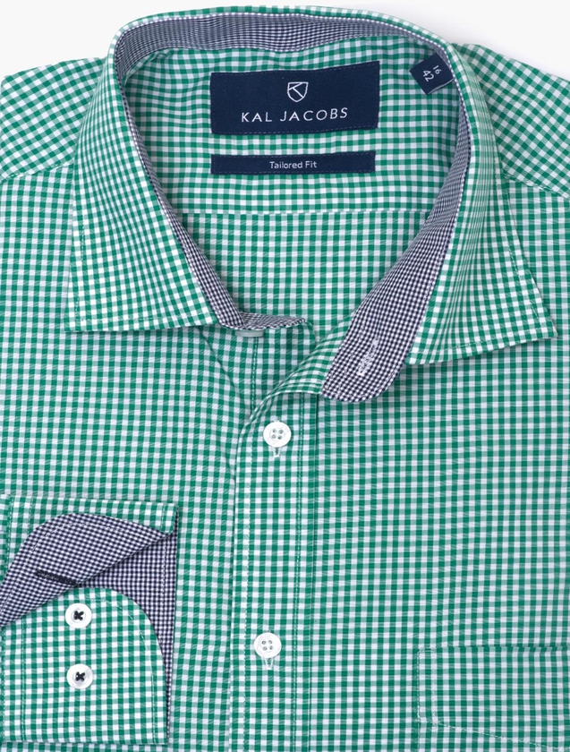 Kal Jacobs Tailored Fit Green & White Gingham Cotton Shirt 15