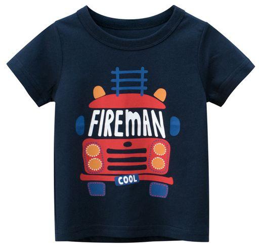 Boy Fireman Print Top- Blue