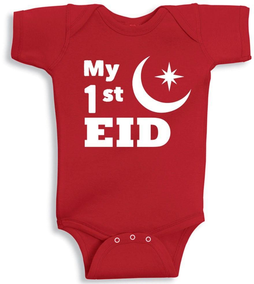 Twinkle Hands My First Eid Baby Onesie - Red- Babystore.ae