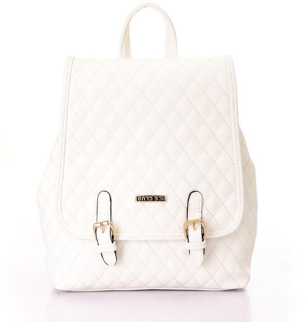 Ice Club Quilted Plain White Casual Leather Backpack Bag
