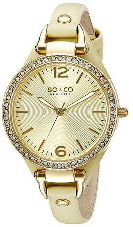 SO&CO New York Women Gold Dial Leather Band Watch - 5061.3