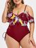 Plus Size Lace Up Ruffled Palm Print One-piece Swimsuit - L