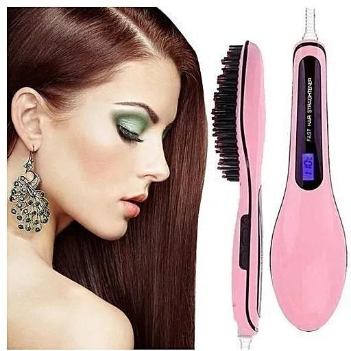 Professional Hair Straightener Comb Brush LCD Display Electric Heating Irons-Pink pink one size