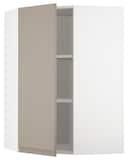 METOD Corner wall cabinet with shelves, white/Upplöv matt dark beige, 68x100 cm - IKEA