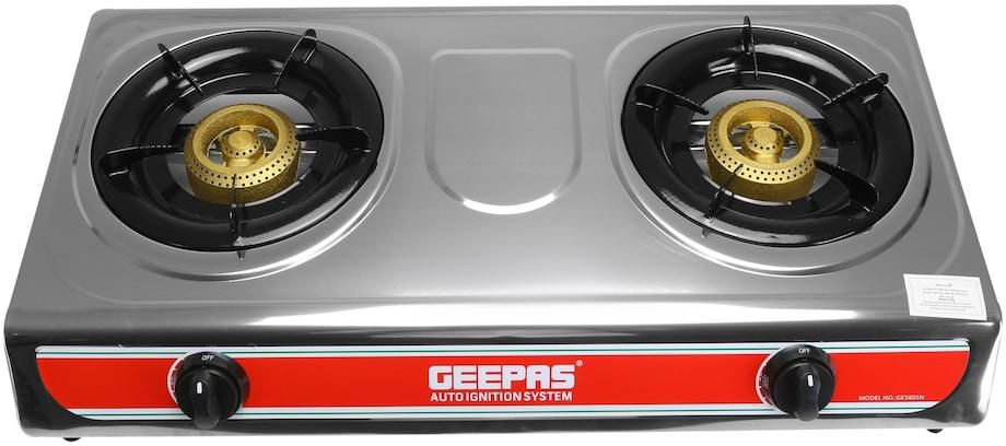 Geepas GK5605 2-Burner Gas Hob/Cooker, Attractive Design, Gas Range 2-Burner Stove Cooktop, Auto Ignition, Outdoor Grill, Camping Stoves| Stainless Steel Body, 2 Years Warranty