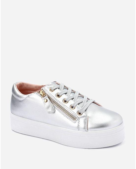 Dejavu Flatform Side Zip Sneakers - Silver