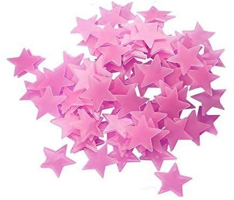 قطعة من ملصقات النجوم البلاستيكية ثلاثية الأبعاد التي تتوهج في الظلام ملصقات ليلية مضيئة للجدار لغرف نوم الأطفال وغرفة وغرفة الأطفال وغرفة الحضانة باللون الوردي