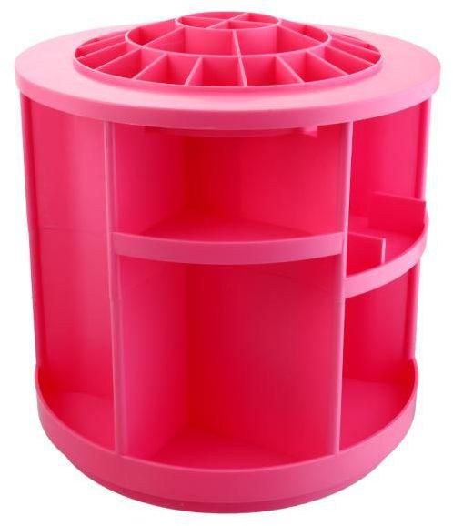Spinning Makeup Organizer – 360º Rotating Cosmetic Storage Box, Plastic - Pink