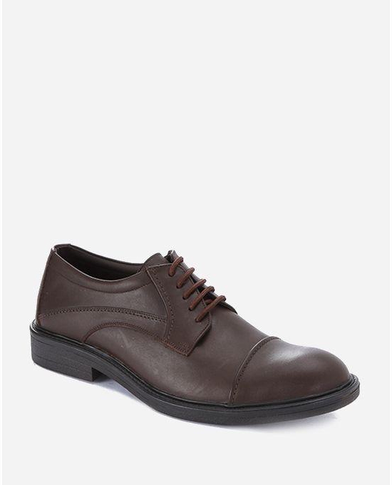 Artwork Stitched Toecap Leather Shoes - Brown