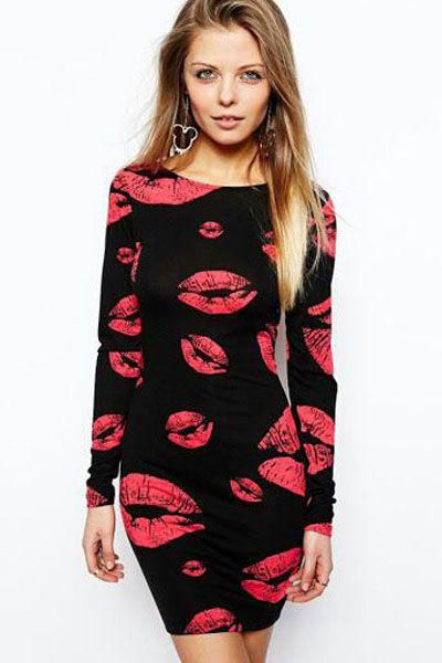Fashion Red Lips Print Dress