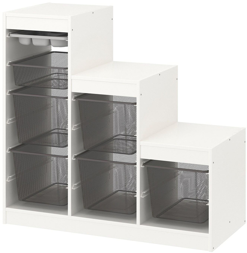 TROFAST Storage combination with boxes/tray - white grey/dark grey 99x44x94 cm