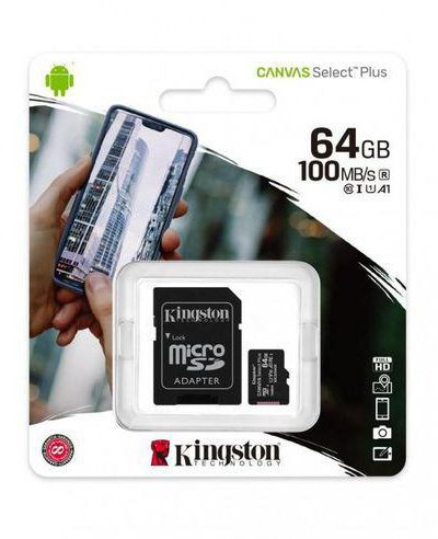 Kingston 64GB Class10 Canvas Select Plus MicroSD Card With SD Adaptor - SDCS2/64GB