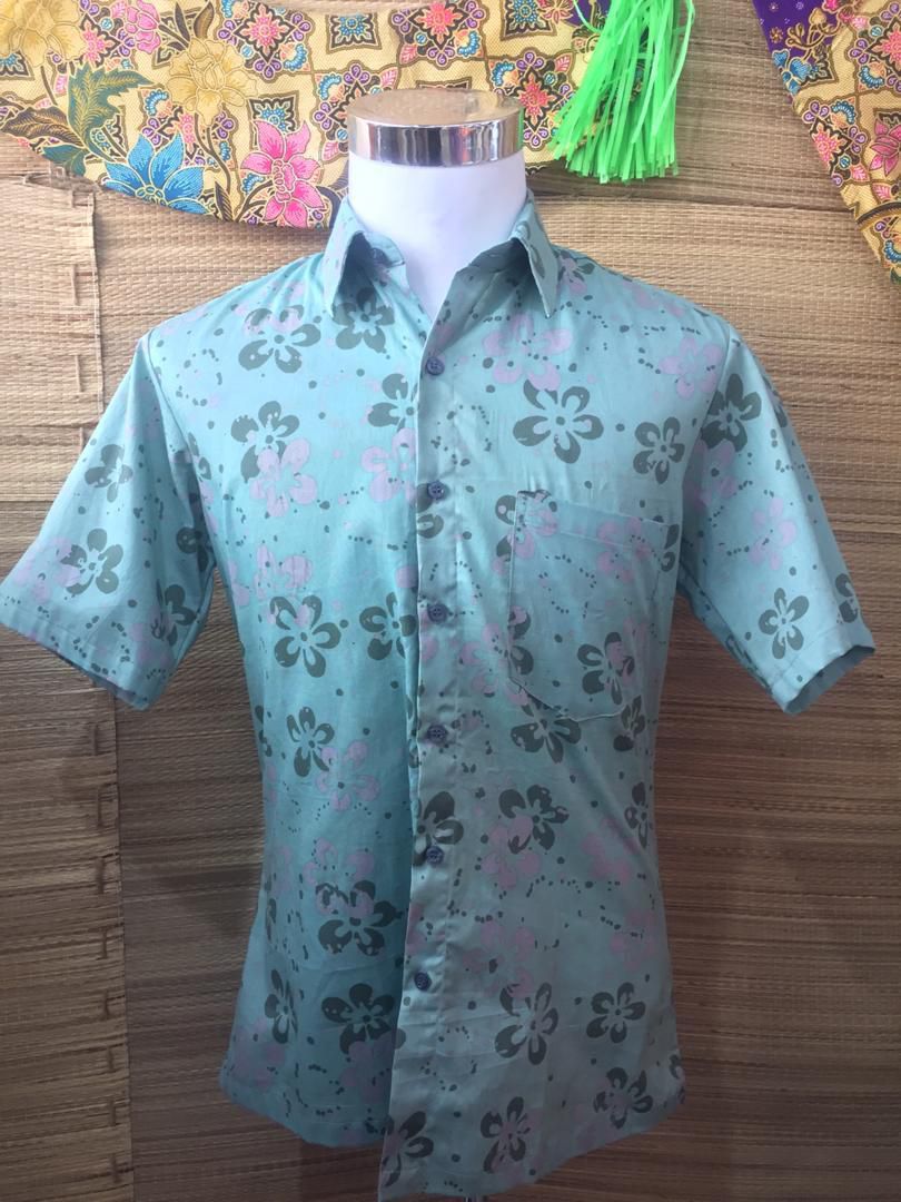 Short Sleeve Batik Men Shirt - Block Printed - 100% Cotton-SIZE M (Light Blue)
