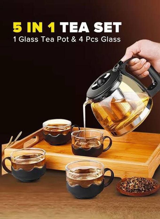 900ML Glass Tea Pot With 4 Cup Set -150ml
