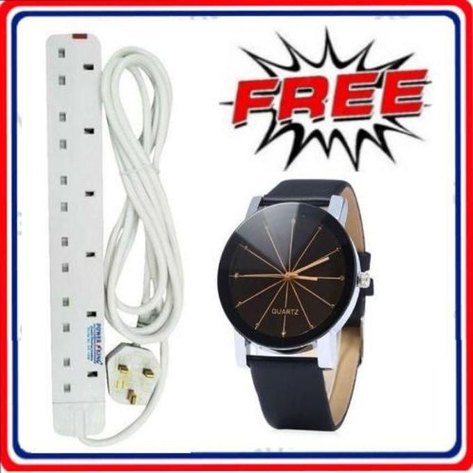 Power King 6 Way Power Extension Cable surge protector + Free Watch