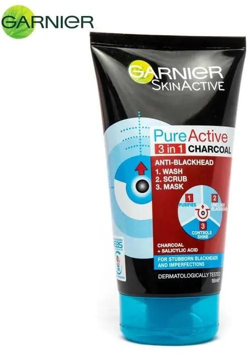 Garnier Pure Active 3 In1 Charcoal Anti Blackhead Mask Wash Scrub -150ml 150ml
