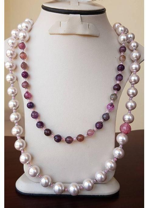 Generic Double Layers Pearls Necklace - Pink Shades