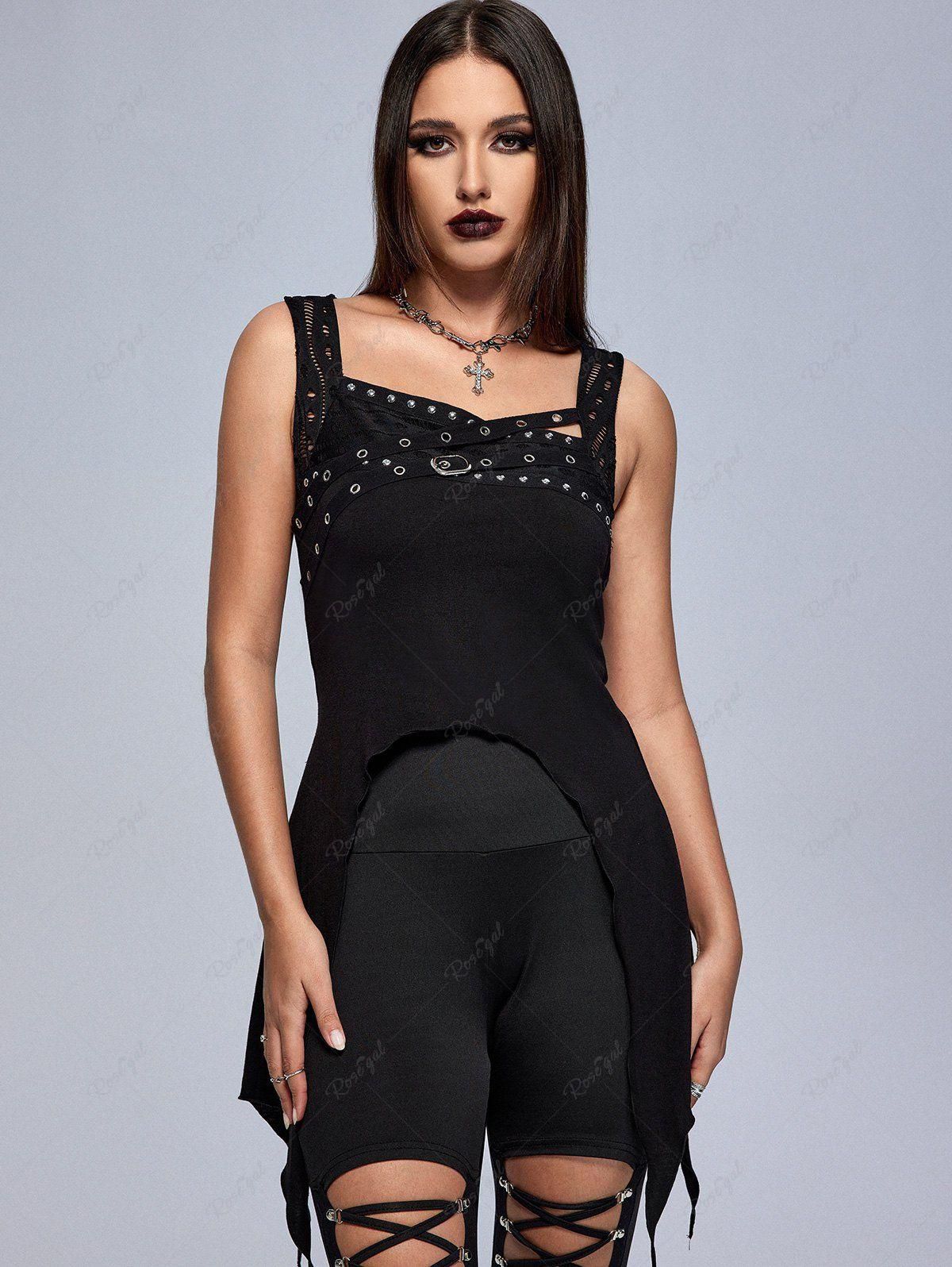 Gothic Hollow Out Grommet Buckle Stud Asymmetrical Tank Top - 2x | Us 18-20