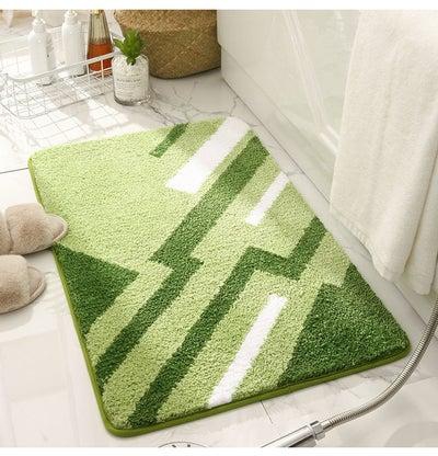 Stripe Pattern Bathroom Bibulous Slippery Mat Green/White