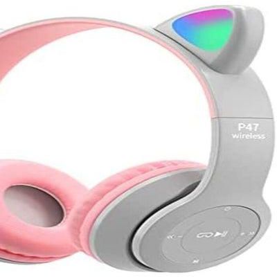 Wireless Gaming Headset, Bluetooth 5.0 Cat Ear Headphones, Kids Headphones,LED Light Up Bluetooth Over Ear Headphones for Kids and Adults Wearing(Gray))