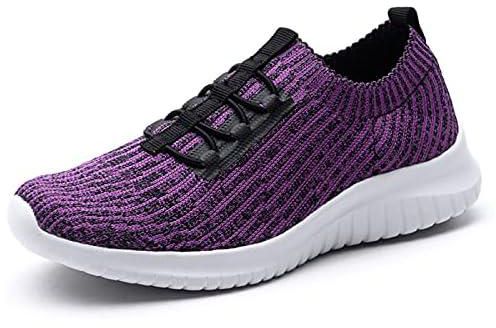 konhill Women's Comfortable Walking Shoes - Tennis Athletic Casual Slip on Sneakers, 2122 Purple, 8