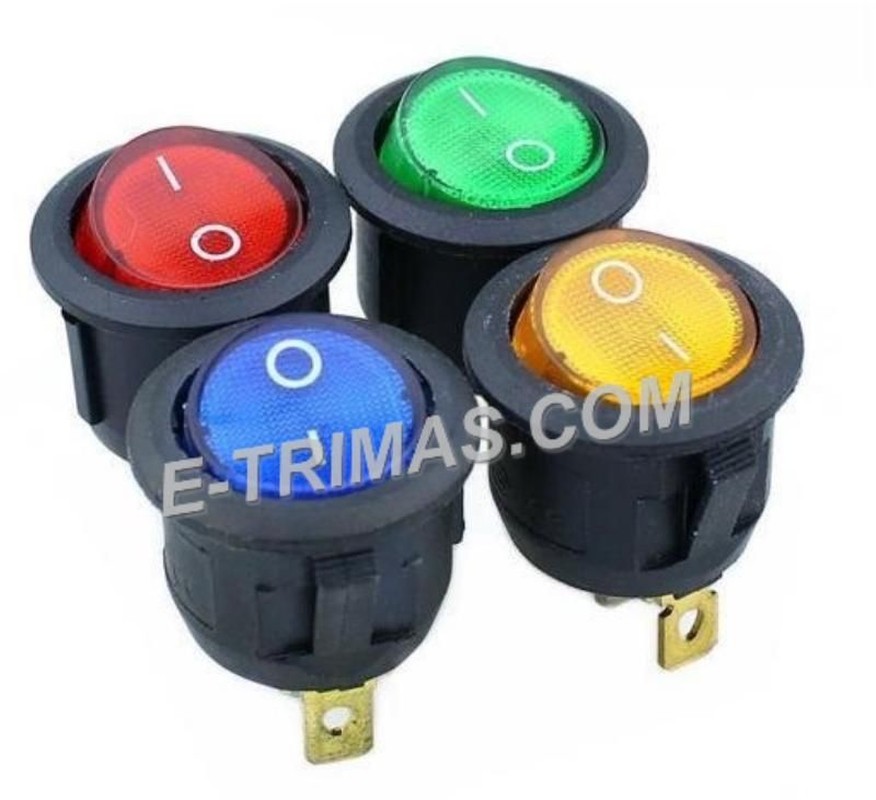 E-trimas DC SPST Rocker Switch Round Toggle ON OFF 3 Pin Car (Red LED)