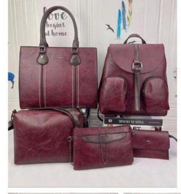Fashion 5 In 1 Set Ladies Set Women Handbag & Leather Slingbag
