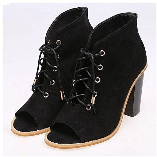 Fashion Women Solid Faux Suede Lace Up Peep Toe Ankle High Heel Sandals
