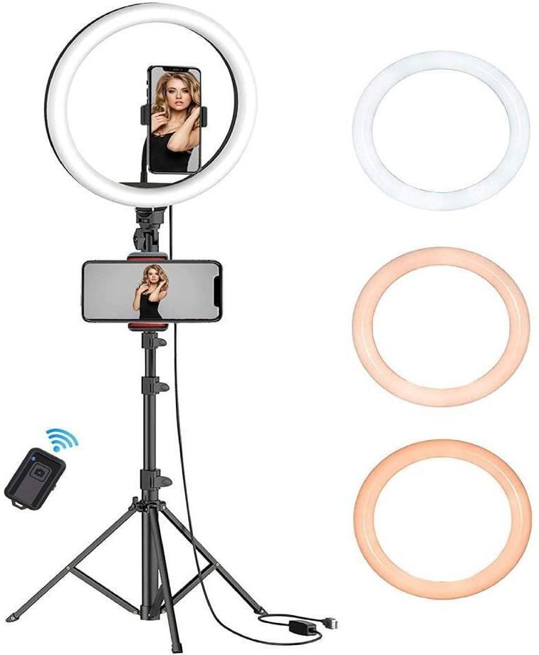 Selfie Ring Light with Tripod Stand, Dimmable Led Camera Ring Light and Phone Holder for Live Stream/Makeup/YouTube Video 10 inch