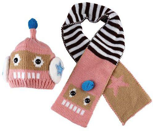 Generic 2pcs Cute Baby Child Robot Shape Star Smile Face Hat Striped Scarf