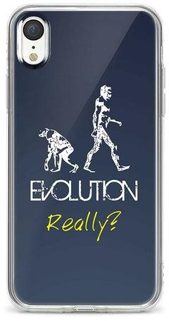 غطاء حماية مرن لهاتف أبل آيفون Xr طبعة كاملة بلون رمادي وتصميم بعبارة"’Evolution, Really"