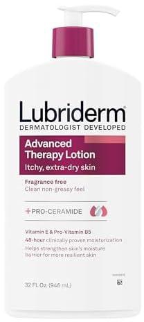 Lubriderm Advanced Therapy Fragrance-Free Moisturizing Lotion With Vitamins E And Pro-Vitamin B5, Intense Hydration For Extra Dry Skin, Non-Greasy Formula, 32 fl. oz