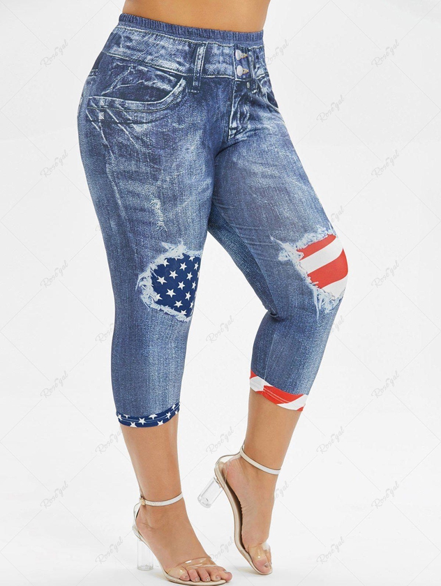 Skinny American Flag 3D Capri Plus Size Jeggings - M | Us 10
