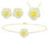 3-Piece18 Karat Solid Yellow Gold 19 mm Flower Shape Mother Of Pearl With 6-7 mm Pearl Jewellery
