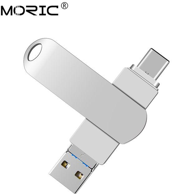 IOS 3 In 1 Metal USB Flash Drive Type-c Pendrive Usb2.0 Flash Disk For IPhone X/8 Plus/8/7 Plus USB Memory Stick Silver