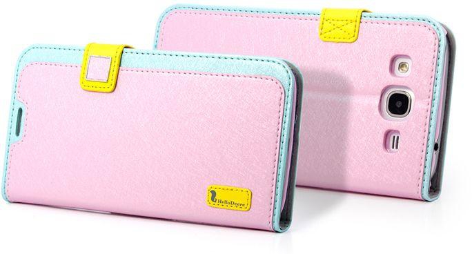 HelloDeere Ice Crystal Series Leather Flip Case Wallet for Samsung Galaxy Mega 5.8 I9150 I9152 - Yellow / Pink