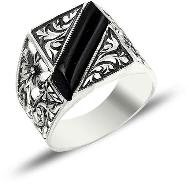 Erzurum Turkey Hand-made Black Enamel Silver Ring Size 9 BSELY020