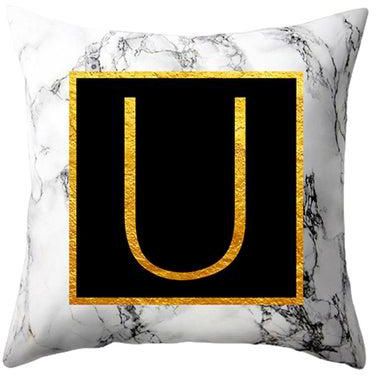 Marbled Golden Alphabet Letter Sofa Pillow Cushion Cover White/Black/Gold 45 x 45centimeter