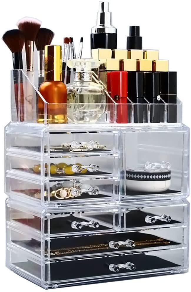 Uaejj Desktop Makeup Organizer Jewelry Storage Box, Acrylic Cosmetic Organizer Makeup Storage Case Holder Display Jewelry Storage Case With Drawer For Lipstick Liner Brush Holder (A5)
