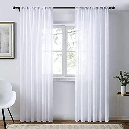 Chiffon Solid Pattern, White - Pair Curtain Panels