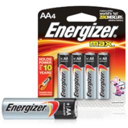 Energizer [E91BP4] Alkaline Batteries, AA, 4/Pack