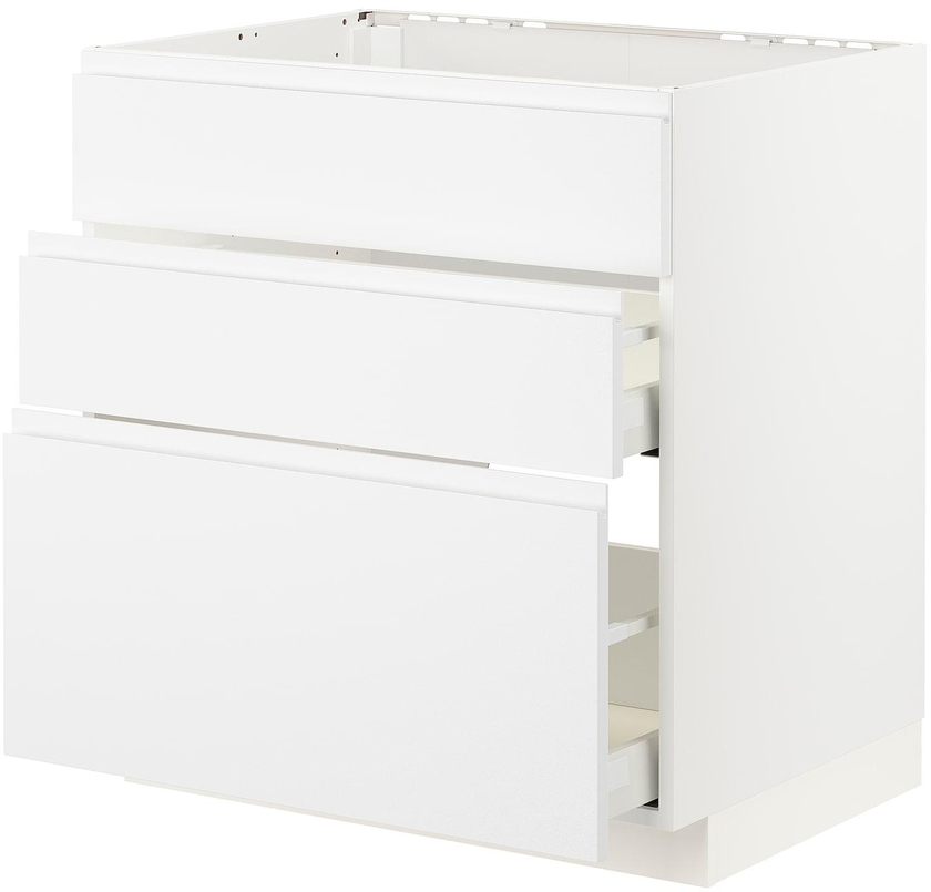 METOD / MAXIMERA خزانة قاعدة لموقد/شفاط مدمج مع درج - أبيض/Voxtorp أبيض مطفي ‎80x60 سم‏